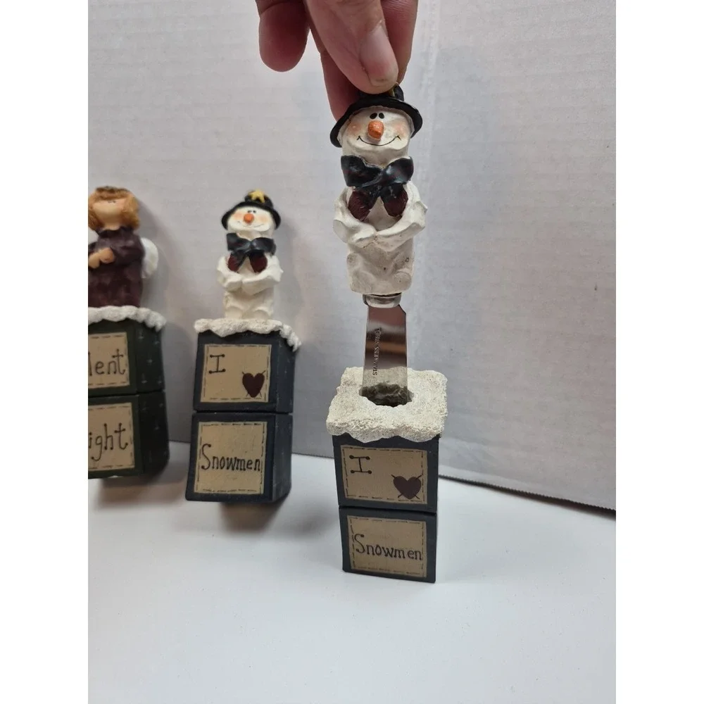 Vintage Christmas‎ Spreader Set Snowman Angel Resin Handle Stainless Steel 3pc